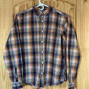 Cinch Boys XL orang/ blue plaid dress shirt.